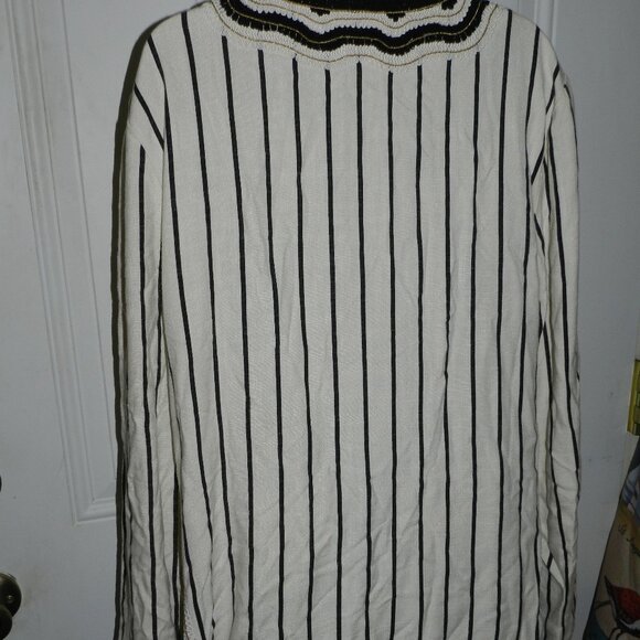 TORY BURCH ‘Filipa’ Black & White Striped Kaftan Linen Tunic size12 🆕⌚📦🏃💨🚚 - Picture 8 of 16